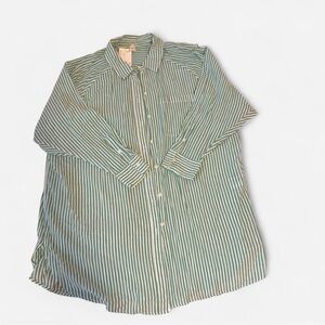 Women’s H&M size XL Green and White Striped Button-Down Shirt Dress